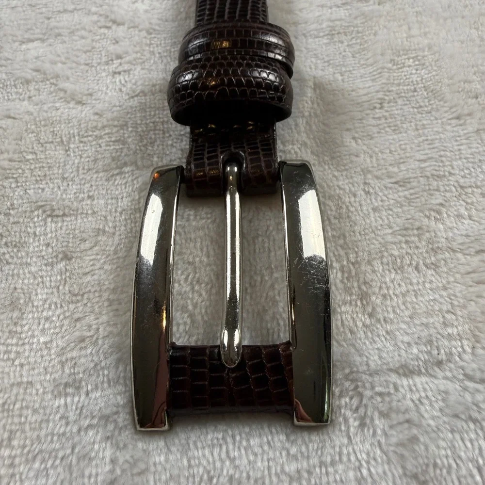 Ann Taylor Belt‎ Womens S Brown Lizard Embossed Leather Silver Buckle Timeless